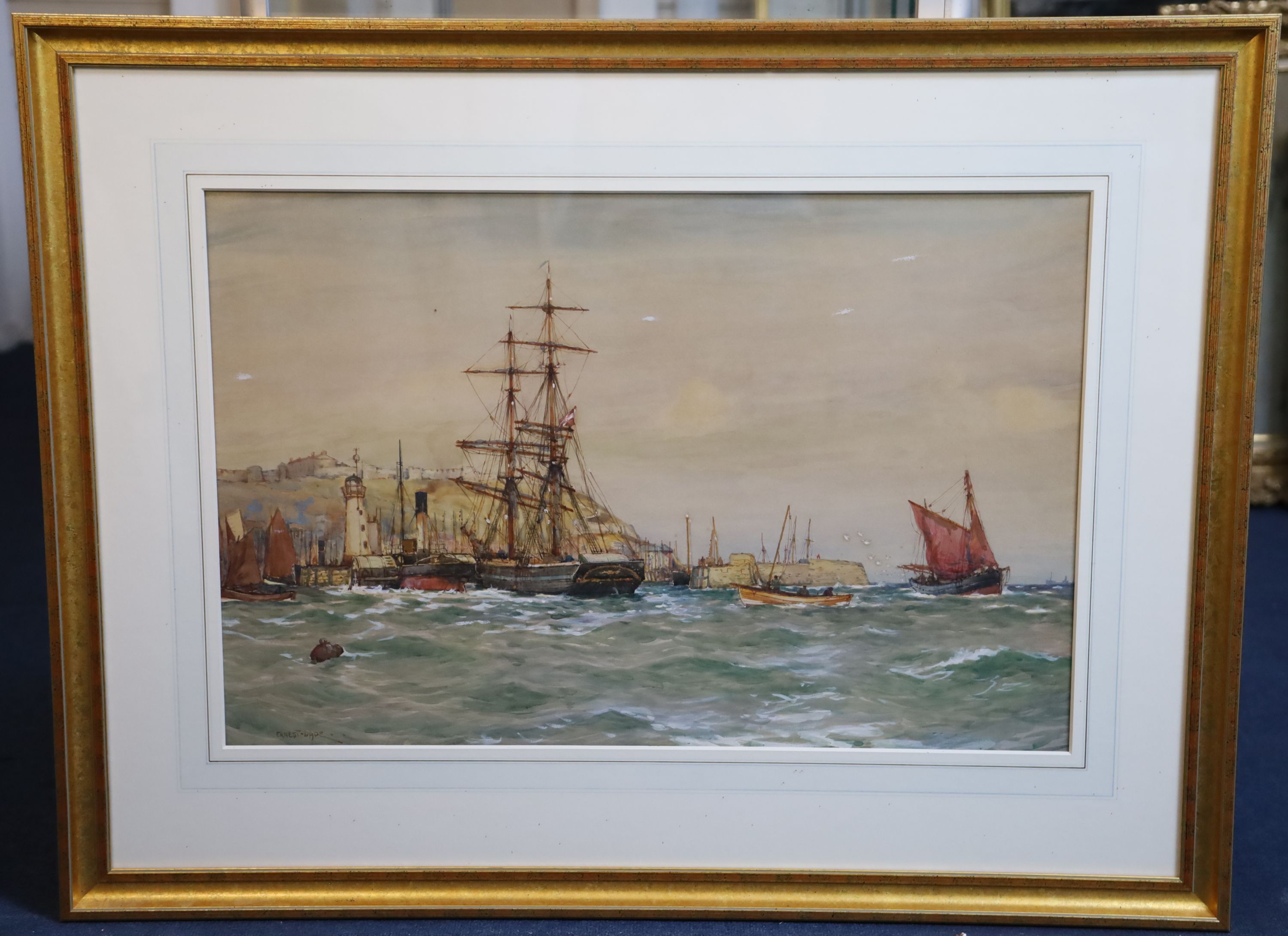 Ernest Dade (1868-1935), Staithes Group Shipping off Scarborough 19 x 28.75in.